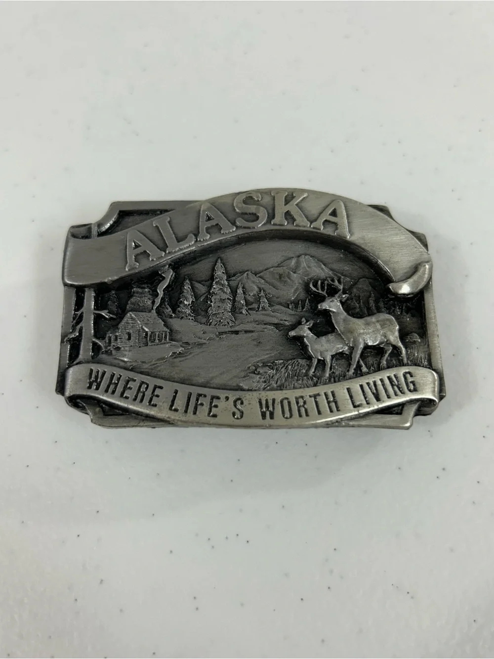Vintage Alaska 1983 Commemorative Pewter Belt Buckle Siskiyou Buckle Co Bergamot